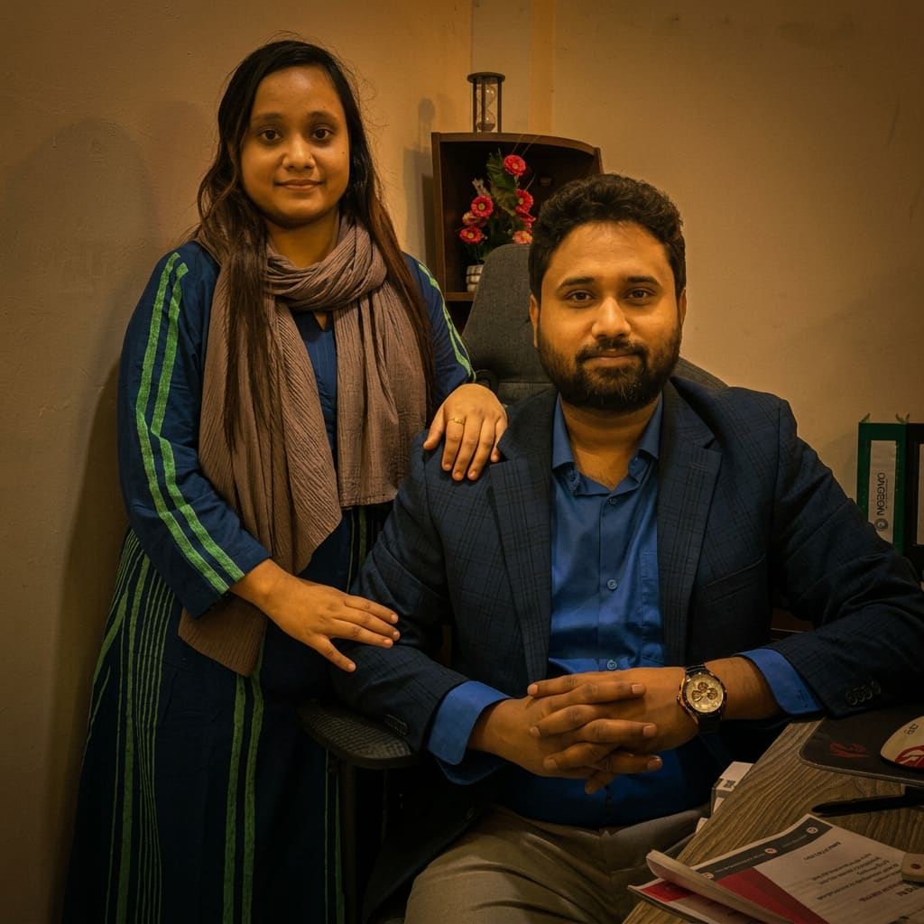 Antor and Joya in their Nilphamari office